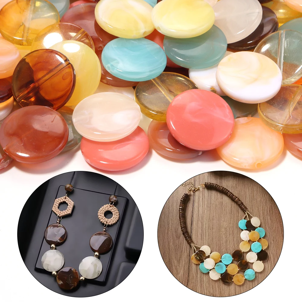 30pcs/lot Dual Color Round Disc Acrylic Beads Round Flat Loose Spacer Beads For Jewelry Making DIY Necklace Bracelet Accessories