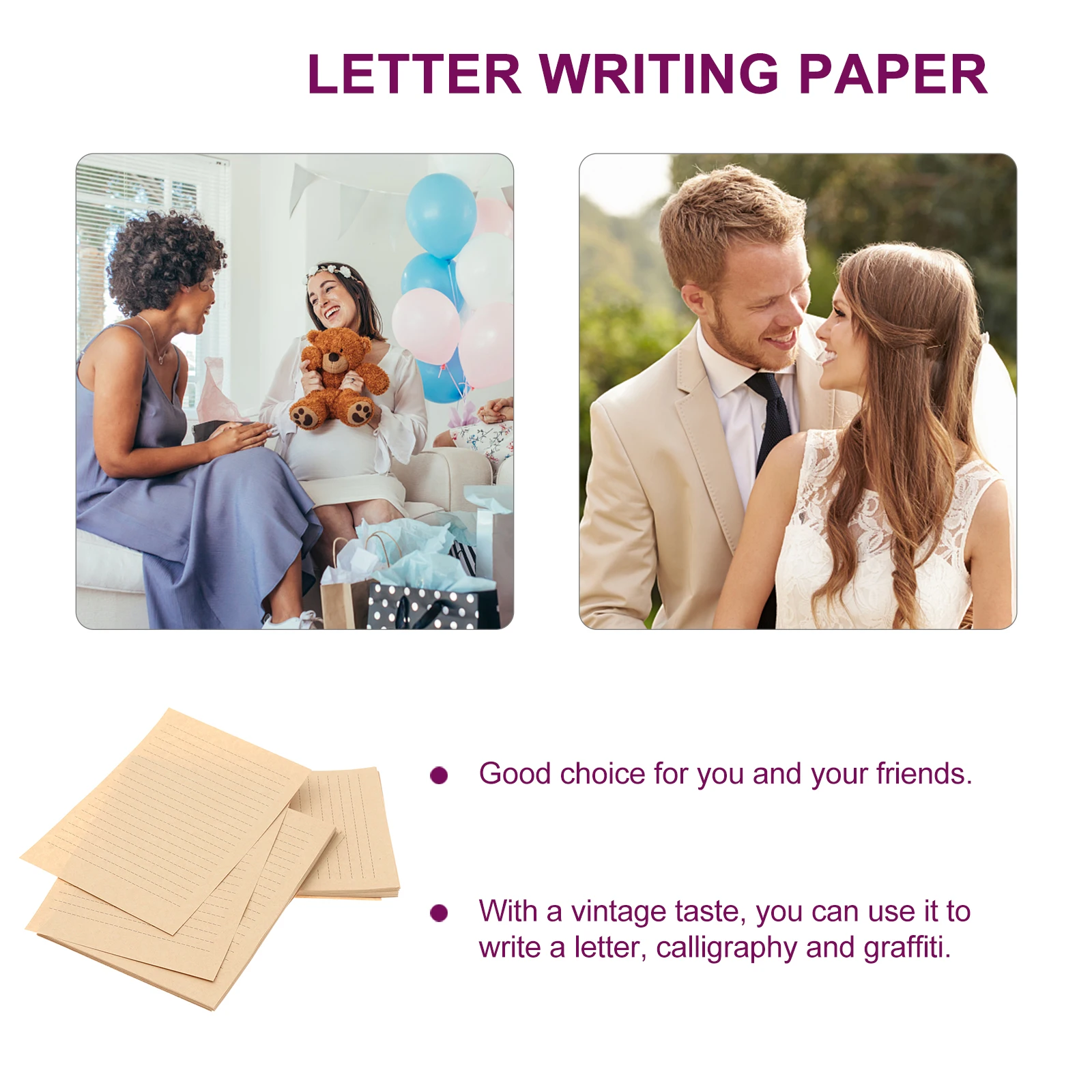 

100 Sheets Vintage Kraft Letter Writing Paper 21x15cm Smooth Calligraphy Stationery Invitations Beige Creative-envelope