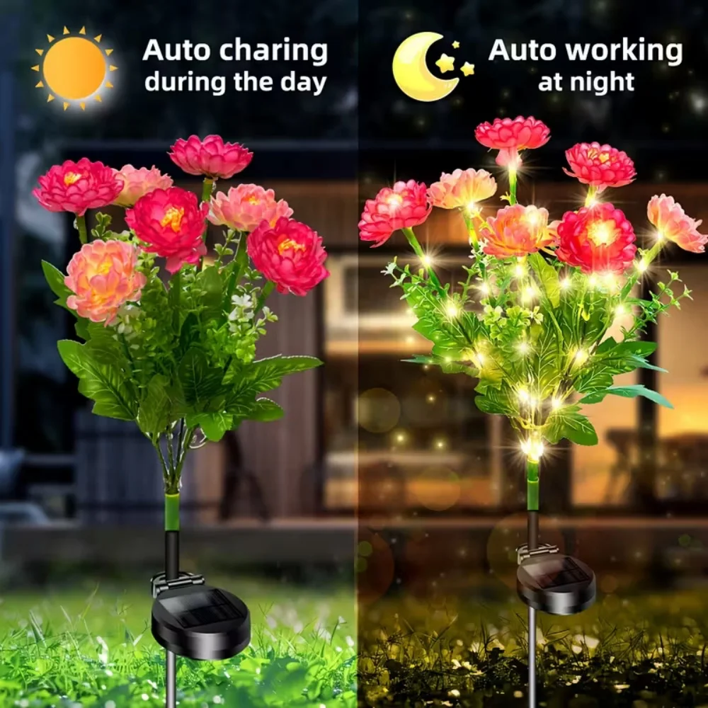 Super Bright Outdoor Solar Flower Lights Waterproof IP65 Durable Landscape Light for Garden Pathway Lawn Decorations Auto On/Off