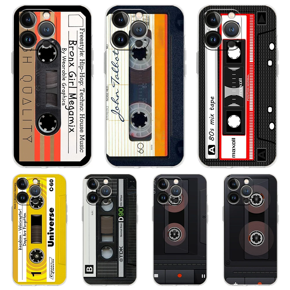 Mixtape Vintage Magnetic Tape Cassette Audio Transparent Phone Case for iPhone 16 15 14 13 12 11 Pro Max XS Max 16 7 8 Plus Bags