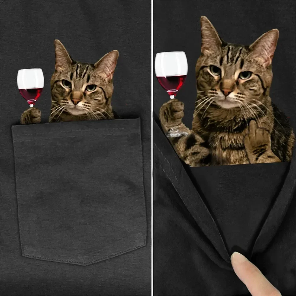 CLOOCL Chinese Li Hua T-Shirt Tabby Cat Red Wine Middle Finger Printed Cotton Tees Men Clothing Summer Shirts S-7XL Dropshipping