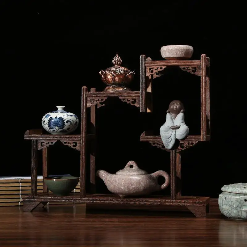 Bogu shelf, Chinese-style small Duobao Pavilion tea set, solid wood shelf, tea pot holder