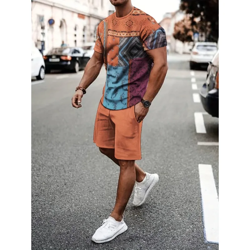2025 Fashion Leisure Outdoor Sports Summer Men's 2-piece Latest 3D Digital Printed Short Sleeve Shorts Set