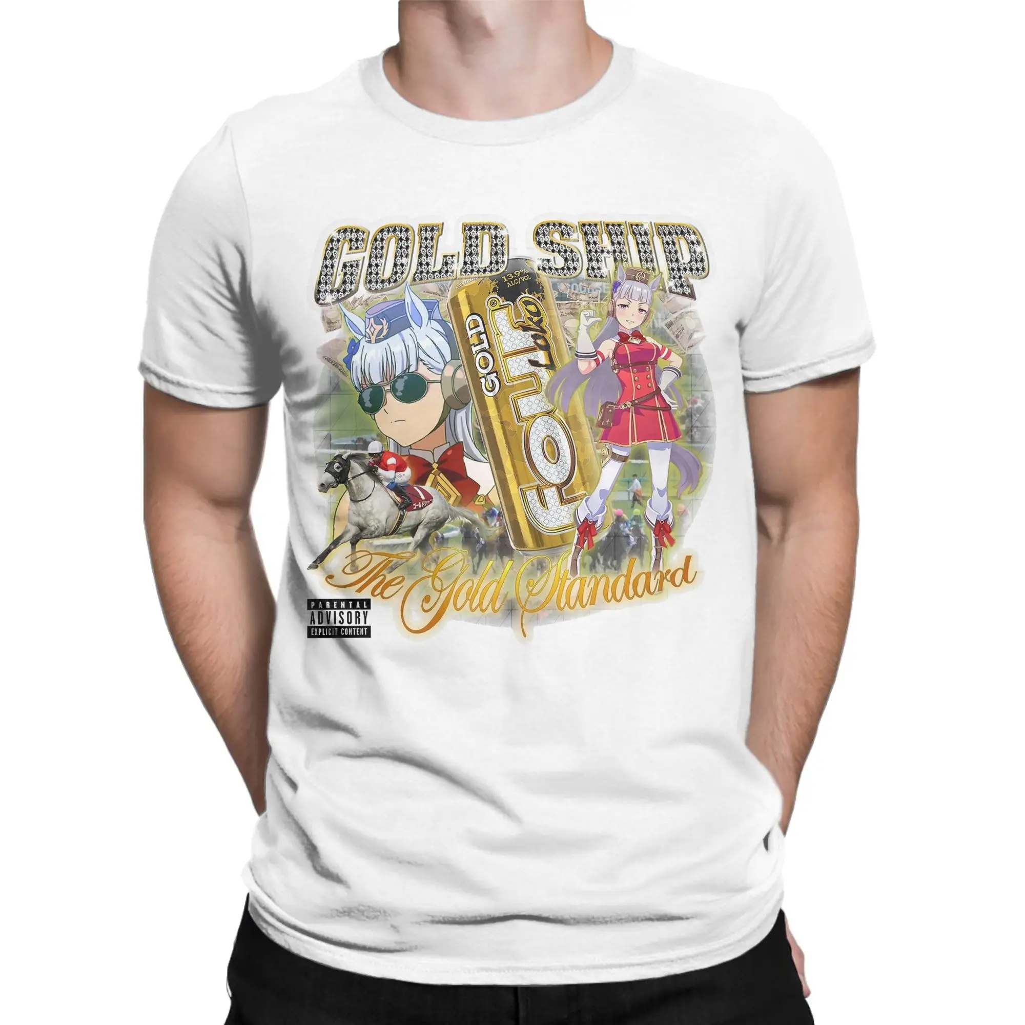 Uma Musume Horse Girl أنيمي تي شيرت الرجال القطن عادية تي شيرت الياقة المستديرة تيز ملابس قصيرة الأكمام فريدة من نوعها