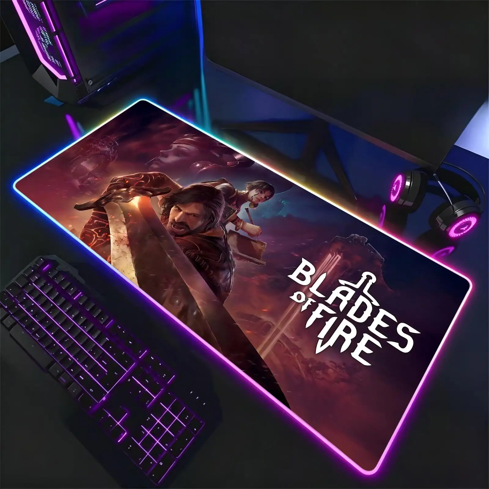 Blades of Fire  Mouse Pad RGB Color Changing Gaming Mouse Pad, Stitched Edges, XXL Non-Slip Large Keyboard Desk Mat