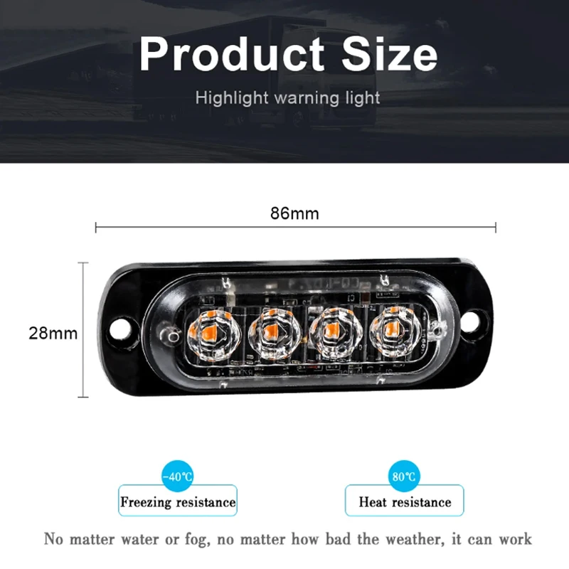 4LED Car Strobe Warning Light Grill Flashing Breakdown Emergency Light Car Truck Trailer Beacon Lamp LED Side Light For Car 12V