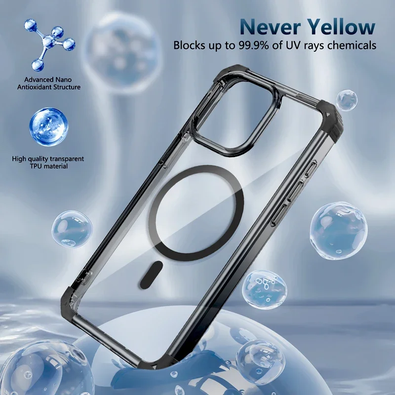 Funda transparente con armadura a prueba de golpes para iPhone 16 15 14 13 12 Pro Max Plus 15Pro 14Pro iPhone15 para Magsafe Mag cubierta de carga segura