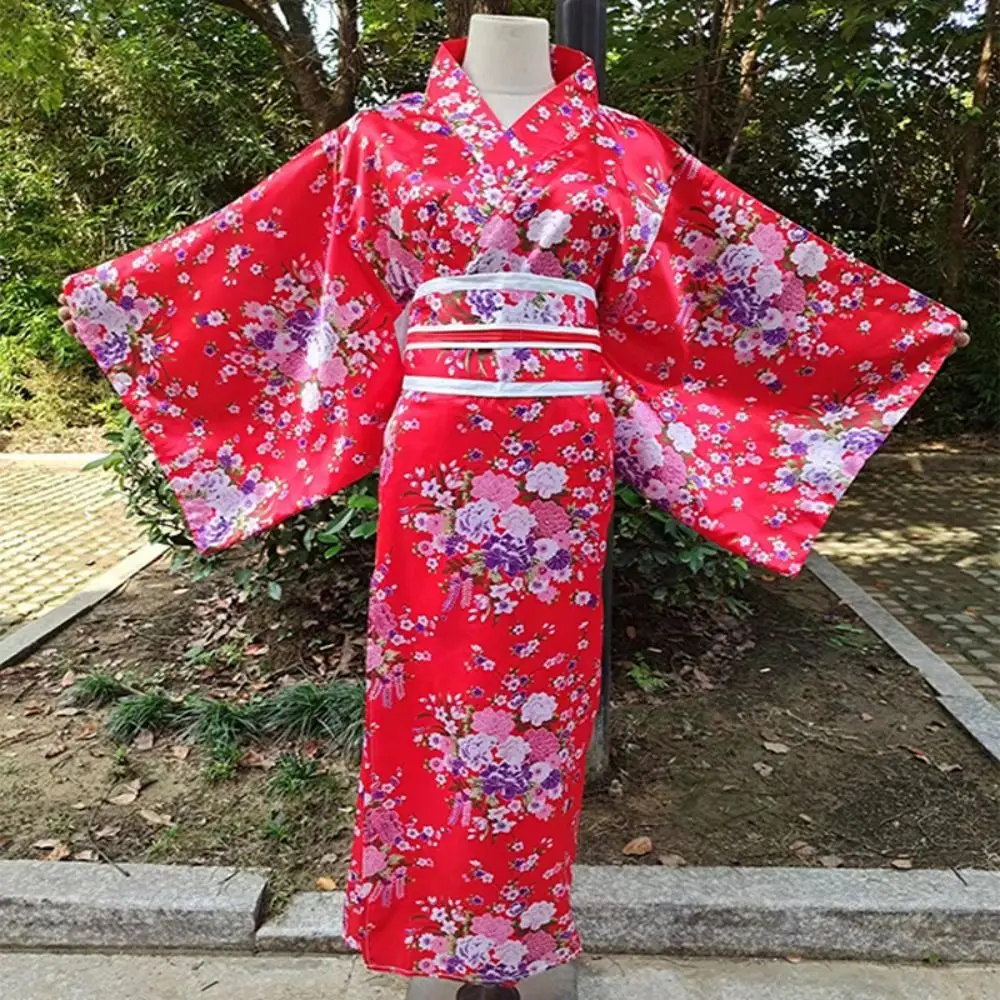 

Cosplay Costume Traditional Japanese Kimono Printed Floral Elegance Sakura Girl Kimono Dress Japanese Style Asian