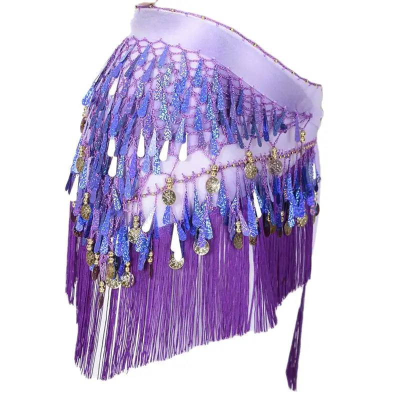 Women Adjustable Sequins Belly Dance Hip Scarf Adult Tassel Dancewear Tribal Indain Practice Coin Dance Skirt Belt Costume