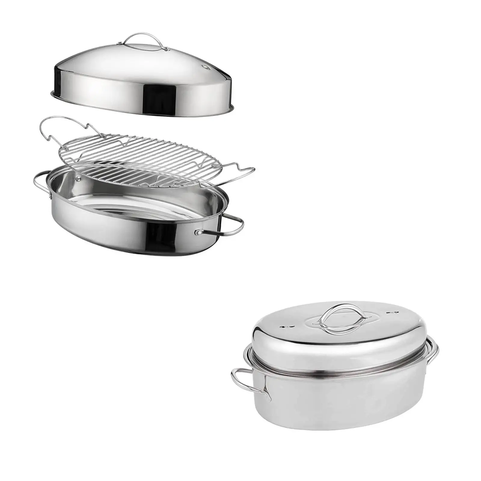 

Fish Steaming Pot 16in Pasta Pot Sturdy with Lid Kitchen Pot Easy Carrying Roasting Pan Oval Cookware Food Steamer Coarse Grains