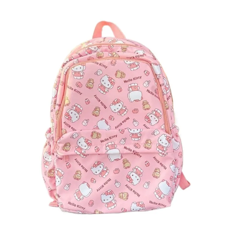 MINISO Hello Kitty Backpack for Girl Pupil School Bag Kawaii Nylon Large Capacity Top Quality Cartoon Luxury Designer Bag