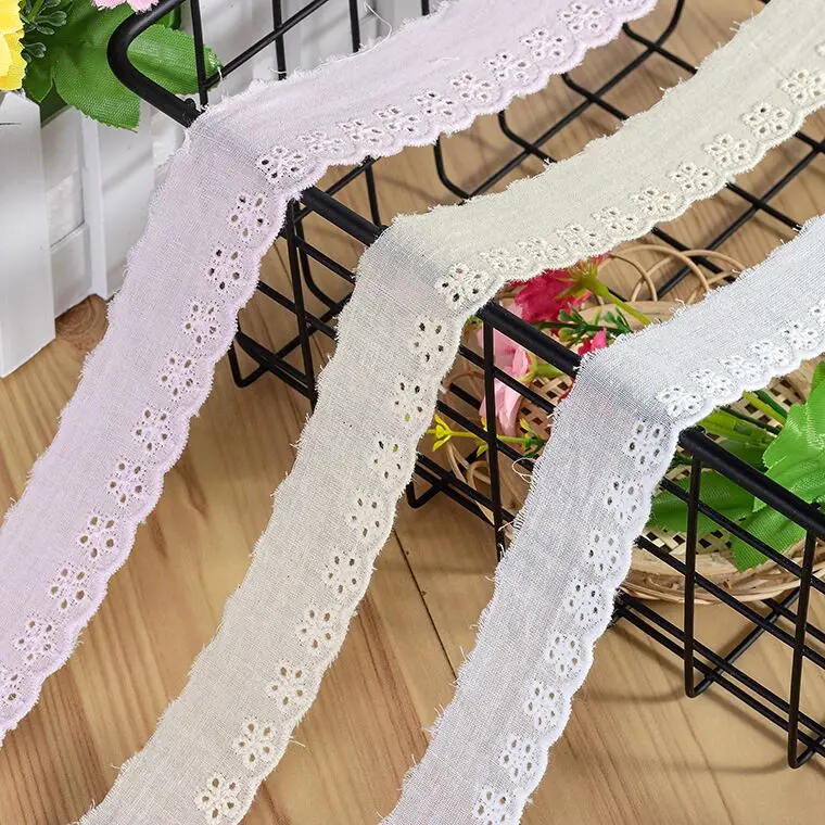 25mm Wide Cotton Embroidered White Flower Lace Fabric Dubai Sewing DIY Trim Wedding Applique Ribbon Collar Cloth Guipure Decor