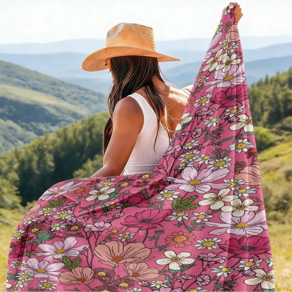 Large Floral Picnic Blanket Outdoor Throw Ground Sheet for Camping Patio Area 150x200cm Decorative Summer Use