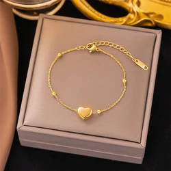 316L Stainless Steel New Fashion High-end Jewelry Fixed Non-slip Beaded Love Heart Charm Chains Anklets For Women Tobilleras