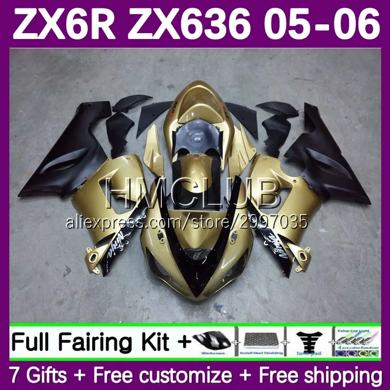 Fairing Kit For KAWASAKI NINJA ZX 6R 600 636 6 R ZX636 ZX6R 05 06 100No.127 ZX600 600CC ZX-6R ZX-636 2005 2006 Body champagne