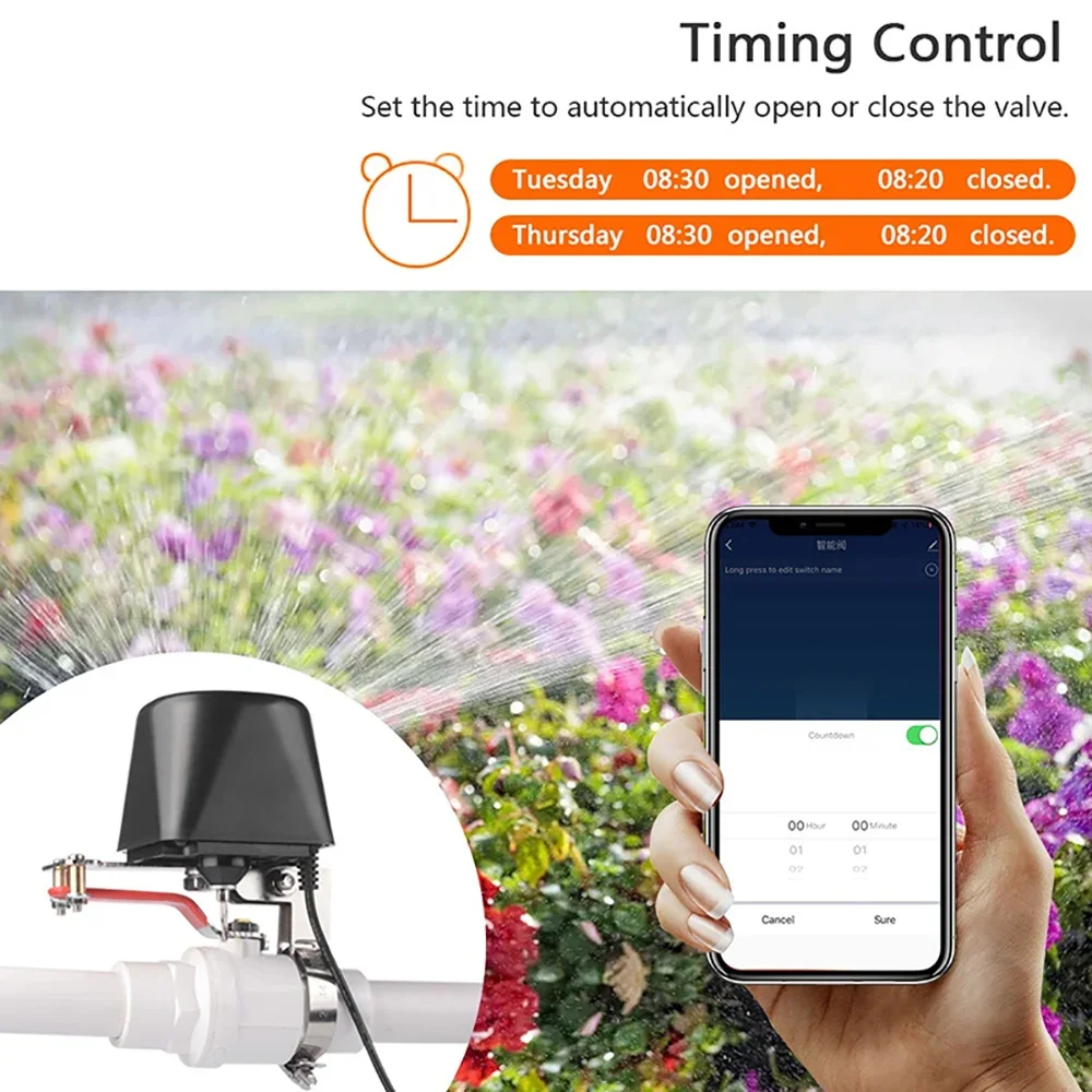 Vanne d\'eau intelligente Tuya WiFi Zigbee, minuterie d\'arrêt d\'eau de jardin à gaz, contrôleur d\'irrigation avec Alexa Google Assistant Smart Life