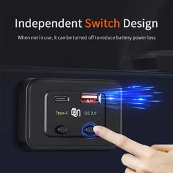 48W Car Charger Dual Switch Fast Charger PD 12V24V Car Caravan Bus Boat Charger Accessories