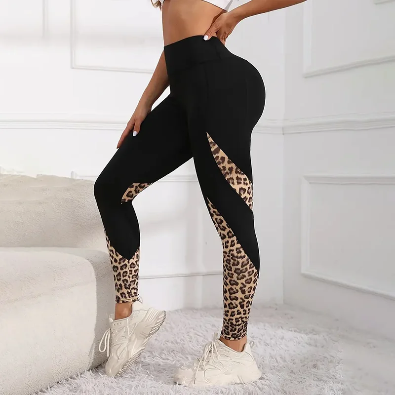 Yoga Pants Printed Leopard Splicing High Waisted Sexy Running Pants Women Lift Hip Sweat Bottom Pants