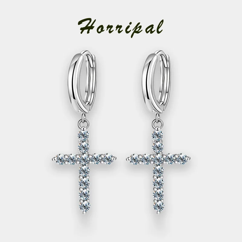 

Moissanite Cross Drop Earrings for Women Certified Original Sterling Silver Plated 18K White Gold Earring Luxury Jewelry Gift