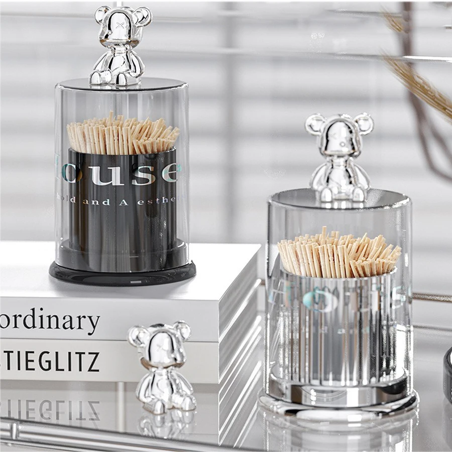 1 Stück hochwertige Bär Zahnstocher Box Einweg gabel Aufbewahrung sbox Acryl Zahnstocher Box kreative Zahnstocher Box Familien gebrauch