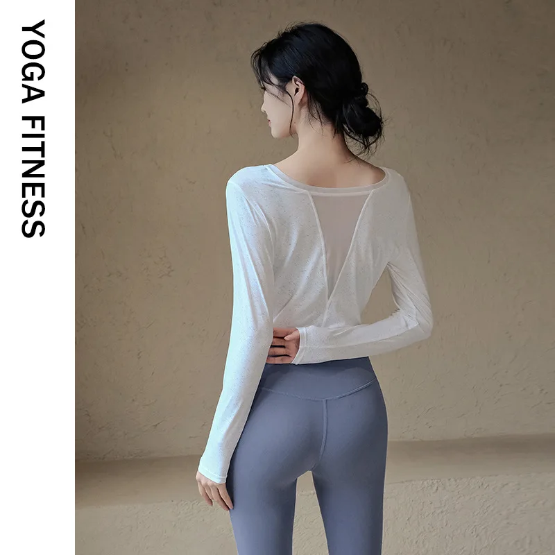 

2025 New Yoga Fitn Set Women's Pilates Training Sportswear Sun Protection Tee-Piece Suite Pure Color Nylon Middle-Aged S...