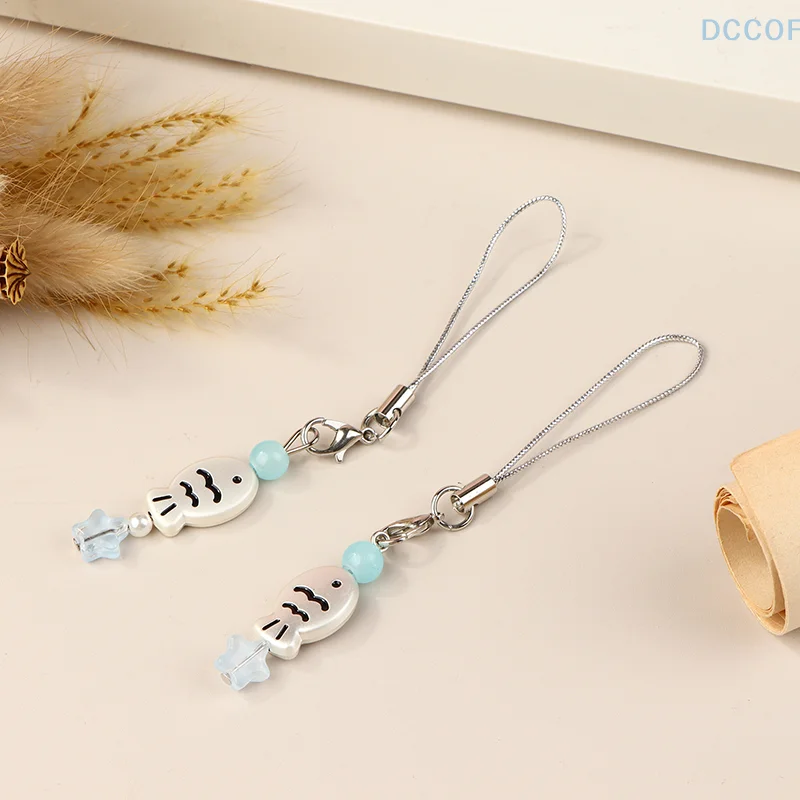 Cute Little Fish Phone Lanyard Cartoon Taiyaki Beaded Mobile Phone Chain Cellphone Strap Keycord For Girl Gifs