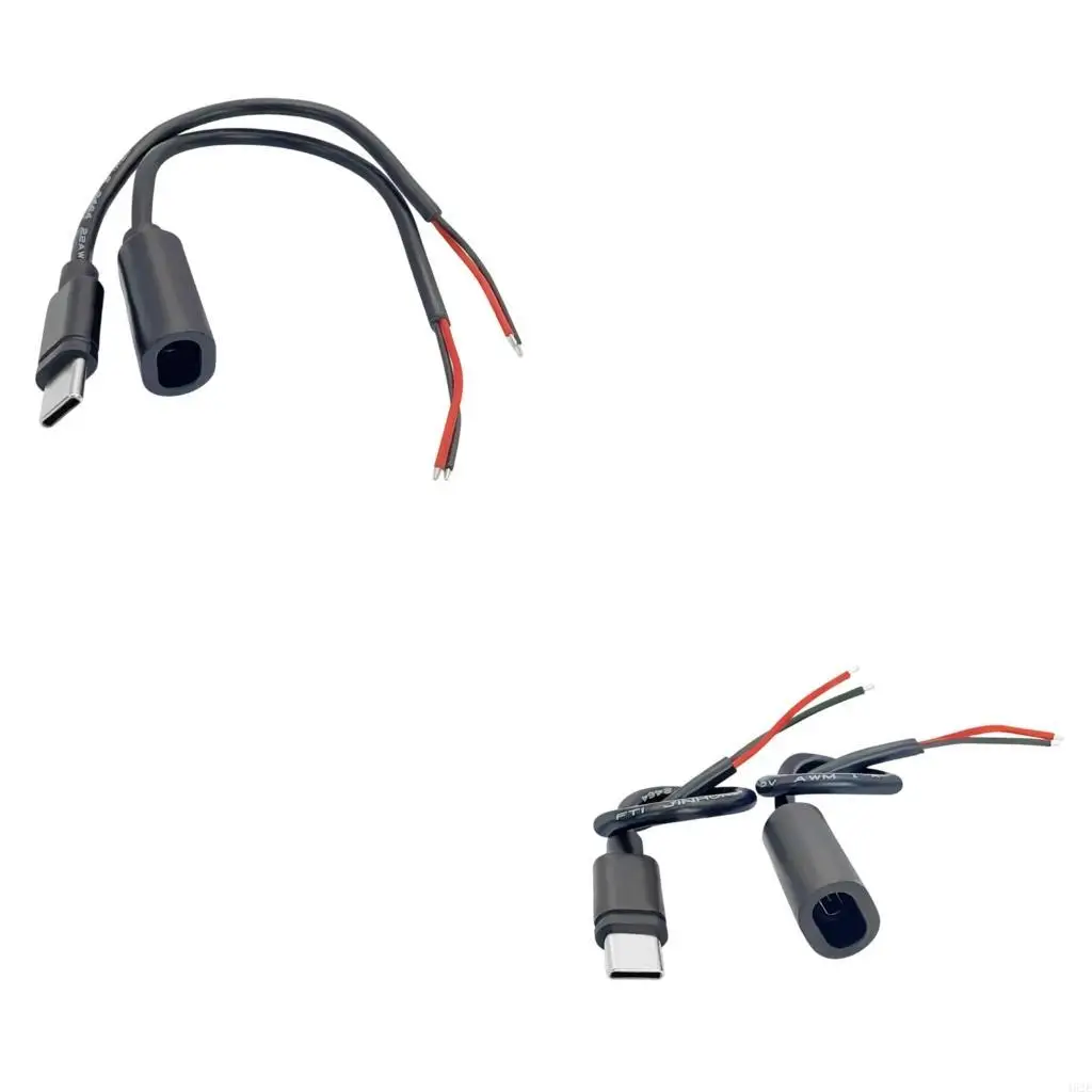 462E USB C to Bare Wire Power Pigtail Cable Set with Solder-Ready Exposed Ends