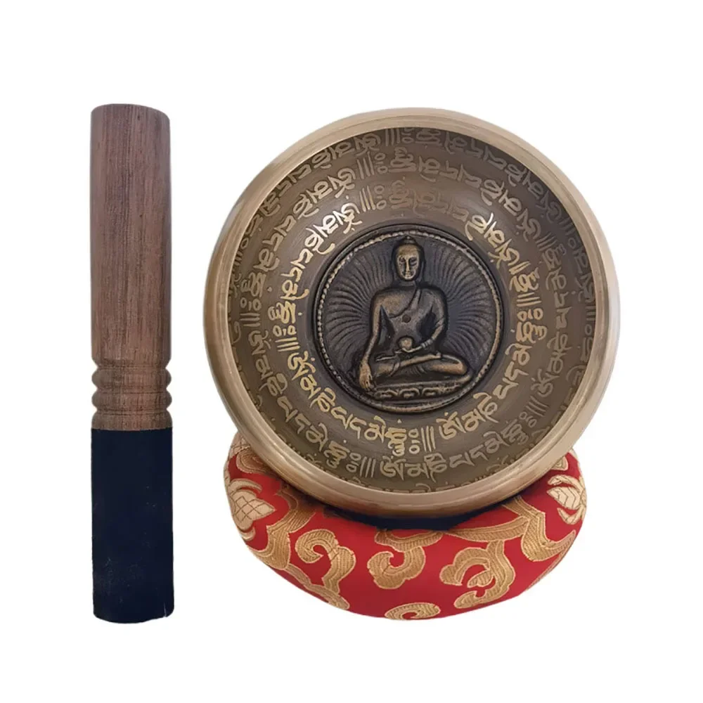 15cm Buddha Mantra Design Tibetan Nepal Handmade Singing Tibetan Bowls 1 Set with Leather stick for Yoga Chanting Meditation