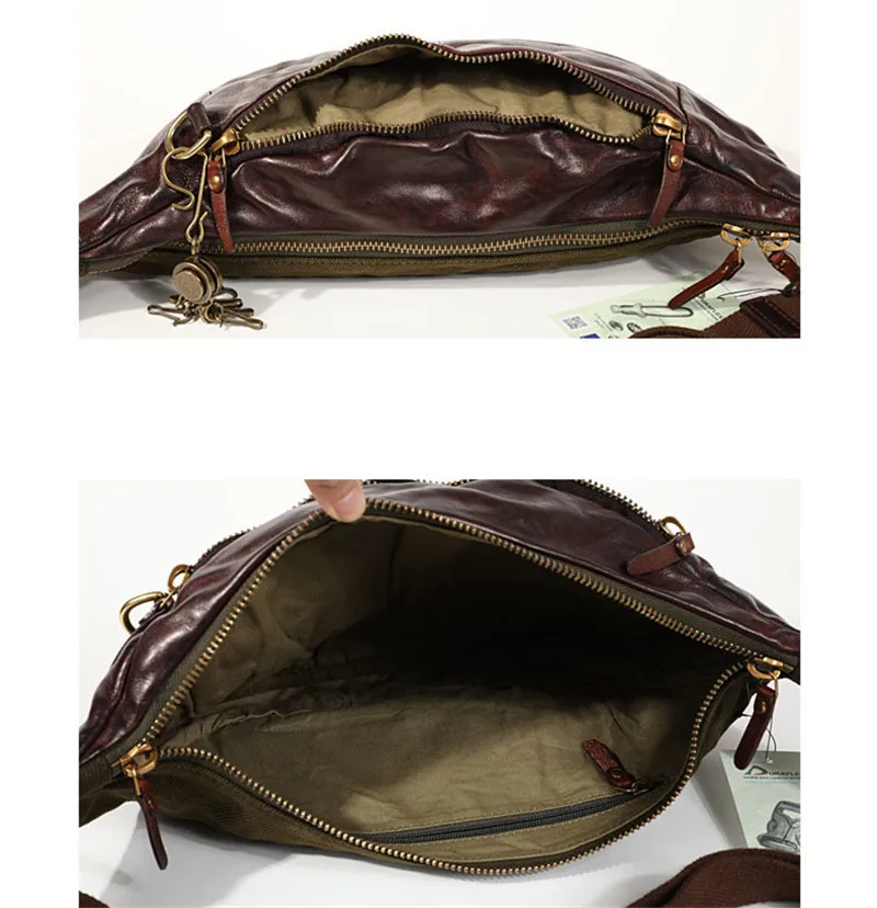 Fashion vintage high quality genuine leather men's chest bag casual teens large capacity real cowhide waist packs crossbody bag