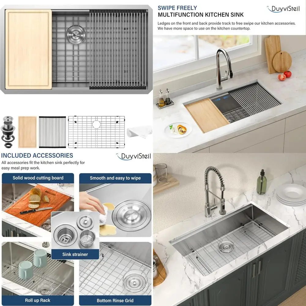 Stainless Steel 32-inch Deep Single Bowl Undermount Kitchen Sink, Handcrafted 16 Gauge Workstation Sink for Counter