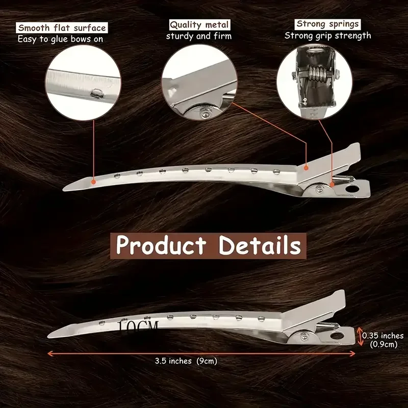 Jepit Rambut Buaya Baru dari Logam, Jepit Rambut Model Duck Bill untuk Penataan Rambut - dengan Lubang, Jepit Pembagi Rambut Profesional untuk Salon dan Wanita