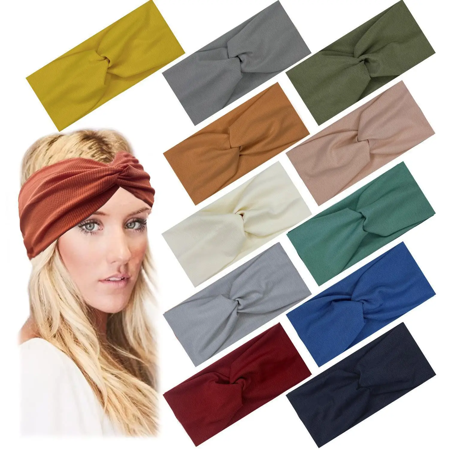 

Cross Headband Knitted Womens Yoga Hairband Stretchy Workout Headwear