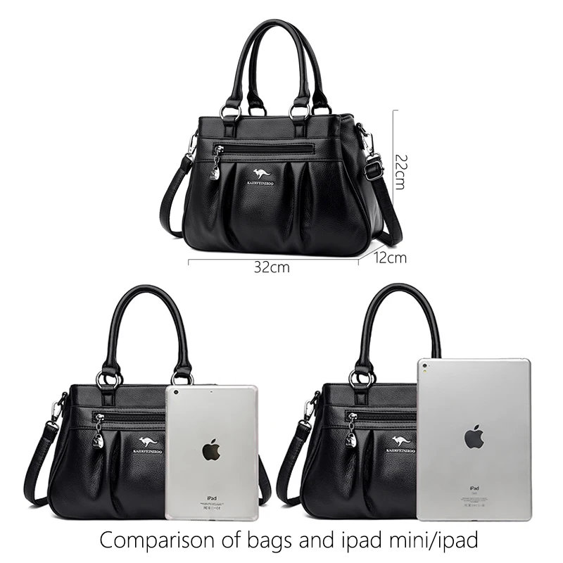 Bolsas de couro vintage para mulheres, bolsas de ombro com alça superior 3 camadas sacola de grande capacidade bolsas de grife de luxo