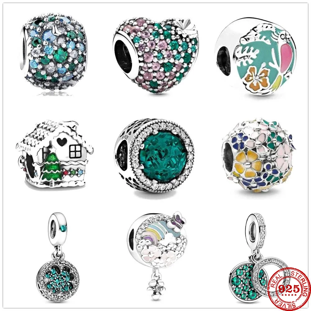 925 Sterling Silver Green Ocean Mosaic Pavé Ball anything is possible Pendant DIY fine beads Fit Original Pendant Charm Bracelet