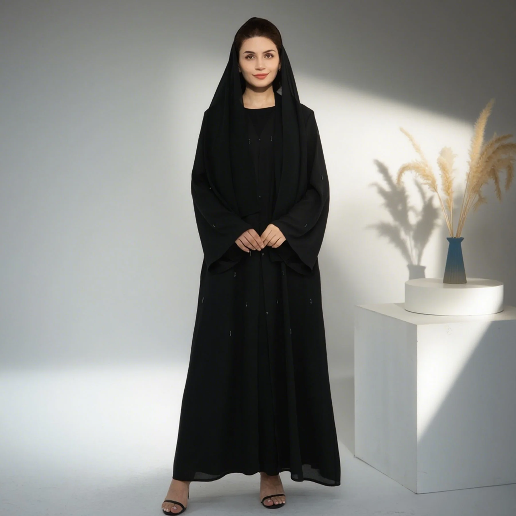 

Ramadan Muslim Modest Dress Beads Open Abaya Dubai Kaftan Women Islam Clothing Turkey Caftan Kebaya Morocco Femme Robe Jalabiya