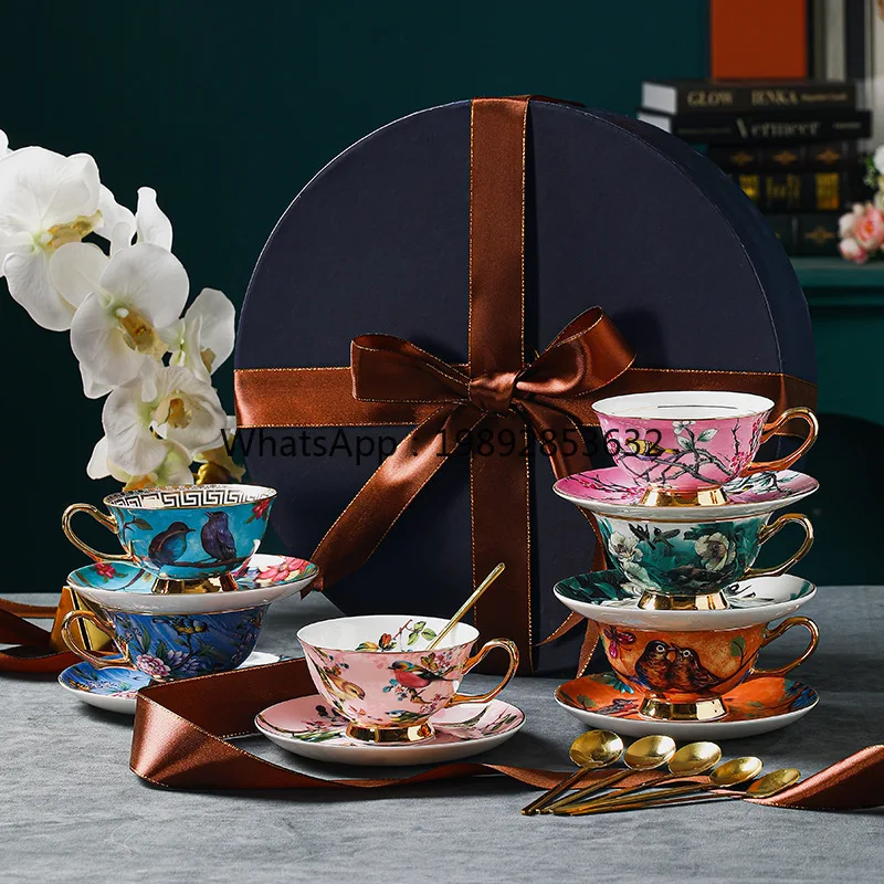 

CJFlower and bird European ceramic bone china coffee cup and saucer set retro British afternoon tea set teacup