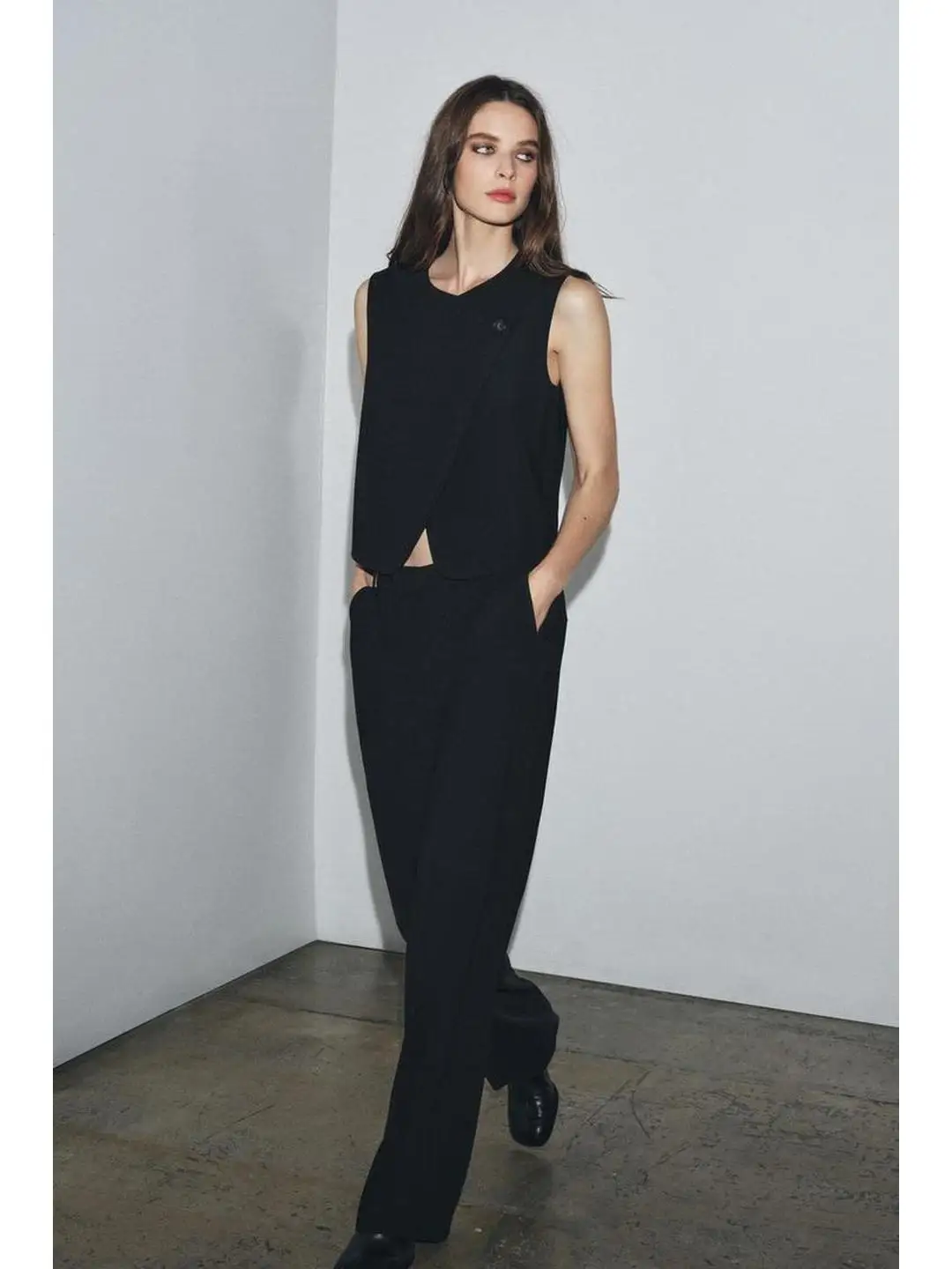 

Early Autumn Commute Double-breasted No-sve Vest Straight-leg Pants Buttoned Faion Set Women's Busin Casual Wear