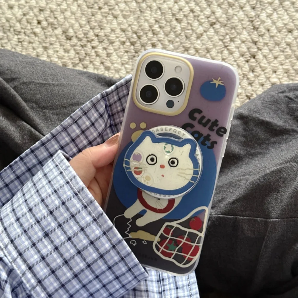 Корейский мультяшный забавный зыбучий песок Kitty для Magsafe Griptok, держатель для телефона, подставка для кольца на палец, поддержка IPhone 15, кронштейн для девочек