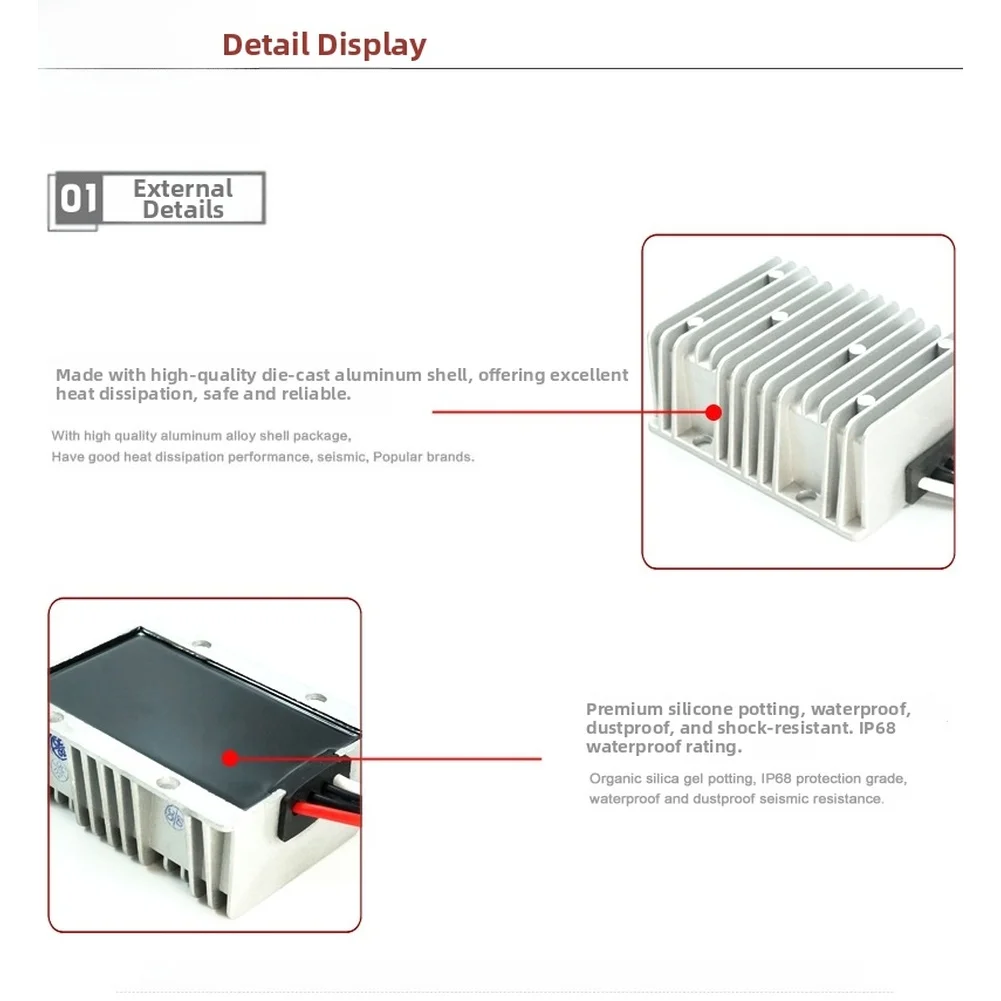 High Efficiency 98.2 Pct 9V-40V to 24V 15A DC-DC Converter Step Up Step Down Regulator IP67 Dustproof Waterproof