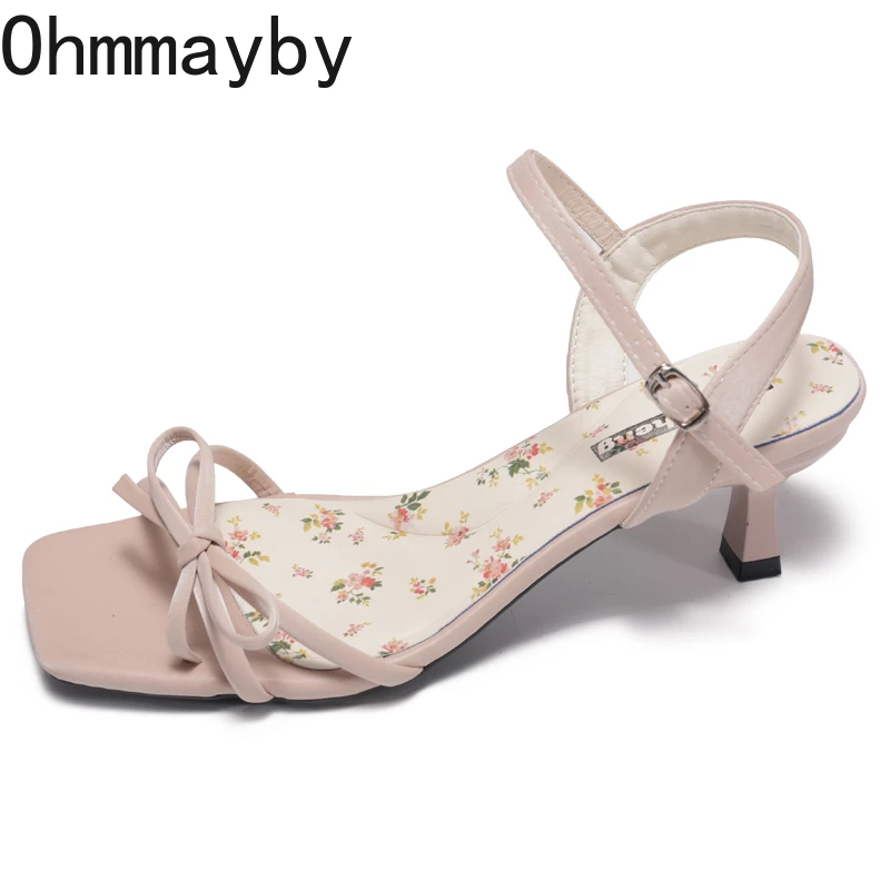 Summer Butterfly-knot Floral Women Sandals Concise Slingback Party Dress Mules Shoes Mid Heels Banquet Striptease Sandals view 6