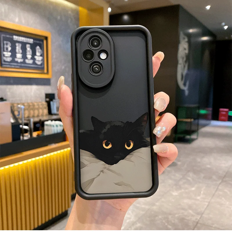 Cartoon Black Cat Couple Phone Case for Honor Huawei 200 90 Lite Mate 20 Pro Nova 10 P20 30 40 9X X8 5G Lovers Paired Soft Cover