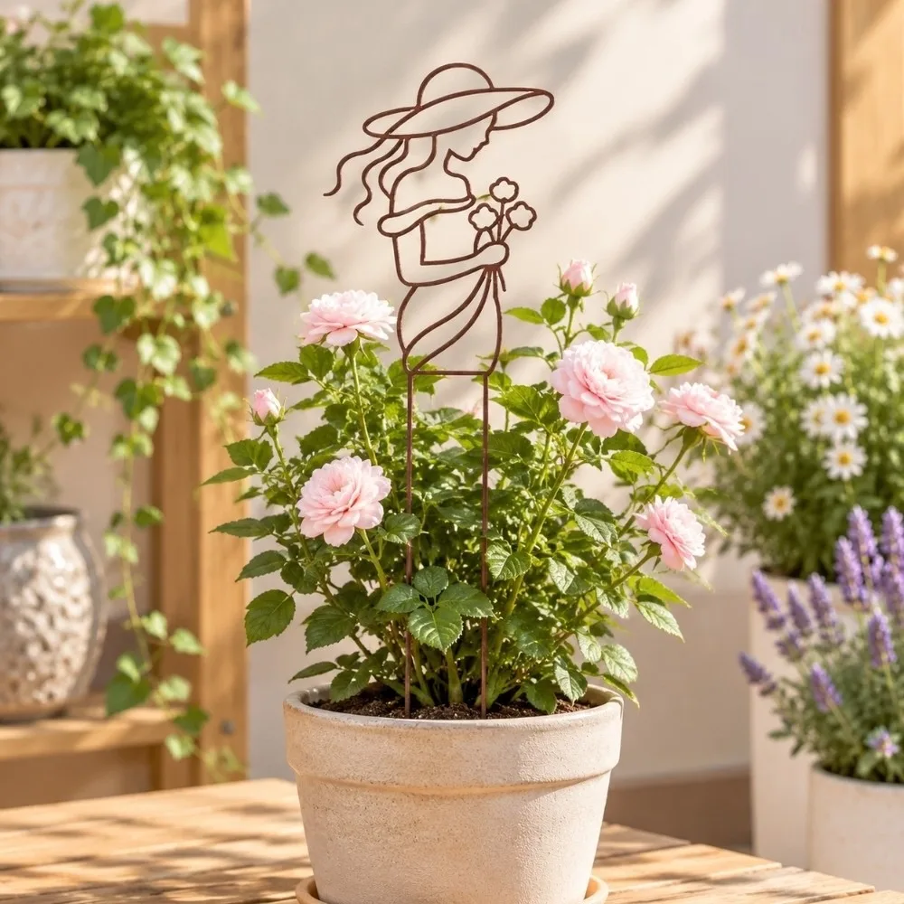 Iron Character Silhouette Plant Stand Hollow Out Strong Load Bearing Plant Climbing Trellis Weather Resistance