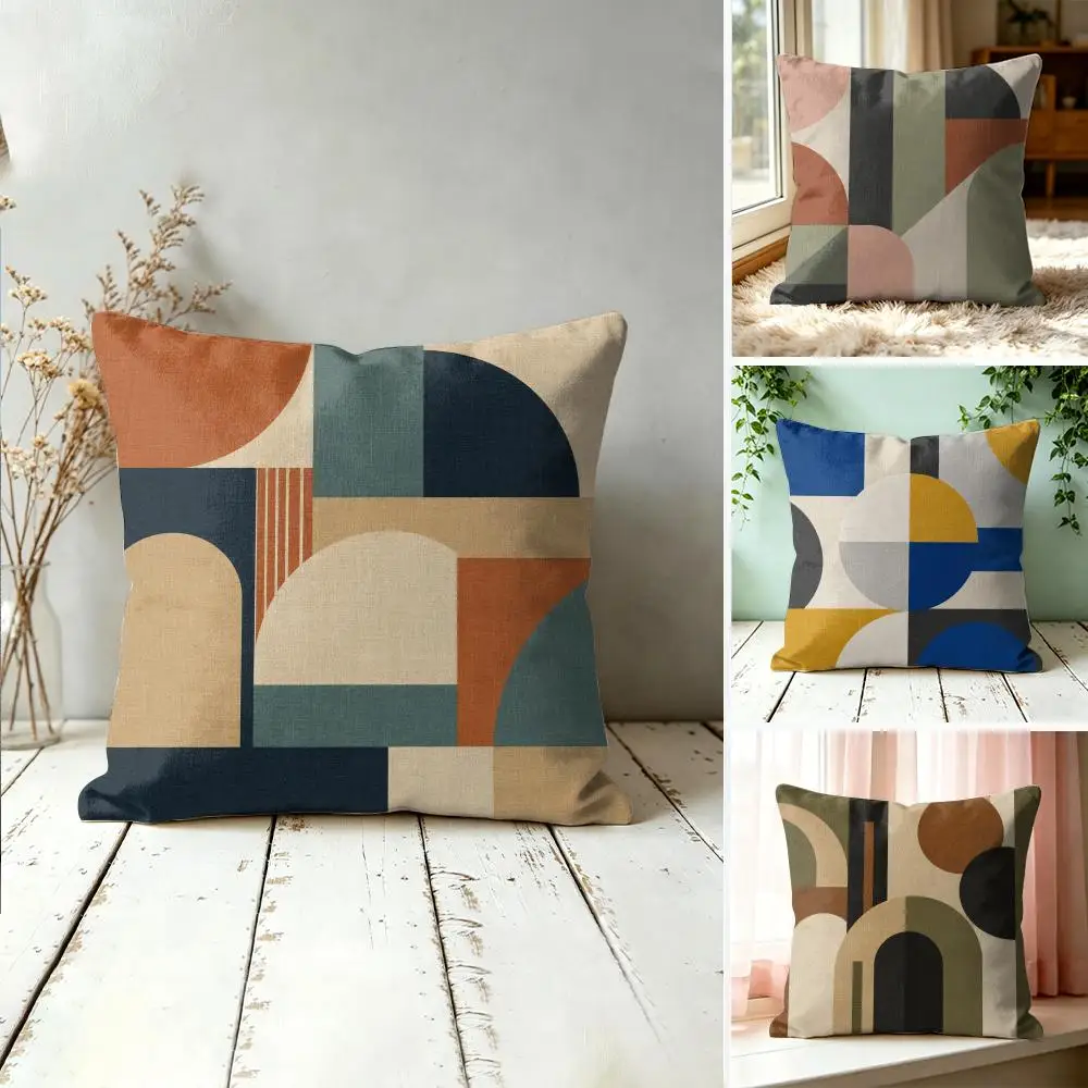 Mid-Century Modern Geometric Pillow Case Double-Sided Plush Sofa Cushion Covers Organic Breathable Invisible Zipper