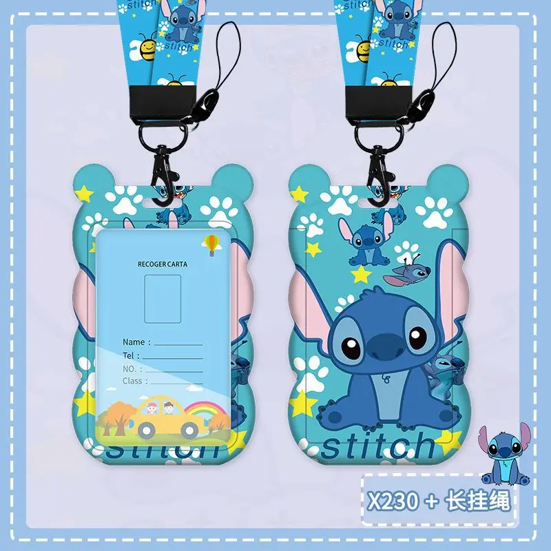 새로운 디즈니 스티치 카드 홀더 귀여운 버스 및 지하철 카드 세트 긴 끈과 목걸이형 유치원 ID 포함