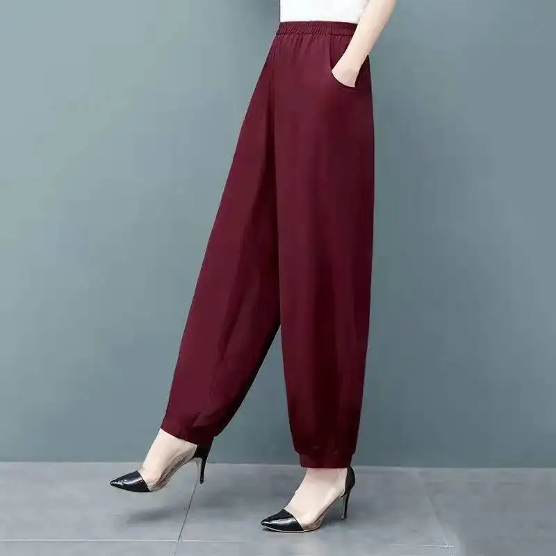 

Lantern Pants Women Cotton Silk Pants Middle-aged Summer Breathable Soft High Waist Loose Wide-leg Casual Long Dance Trousers