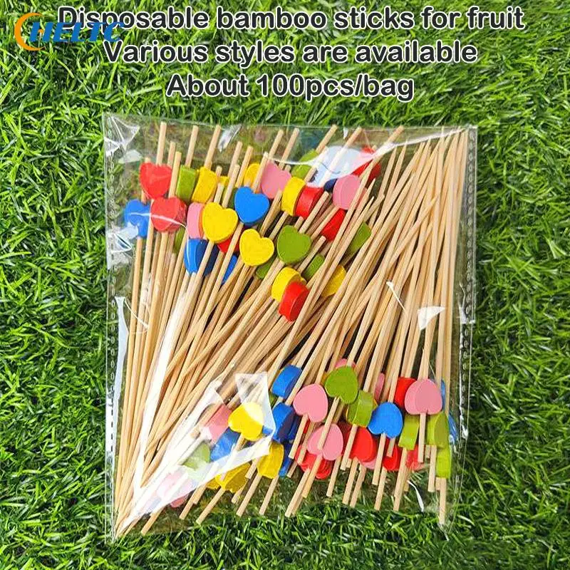 50/100PC Disposable Bamboo Skewers Food Pick Buffet Cupcake Fruit Fork Party Cake Dessert Salad Vegetable Stick Toothpick Skewer