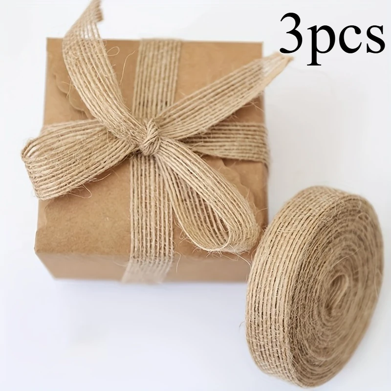 Lot de 3 cordes en jute vintage, rubans pour emballage cadeau, nœuds, artisanat, ficelle en jute, corde en toile de jute, fournitures de décoration pour fêtes et mariages