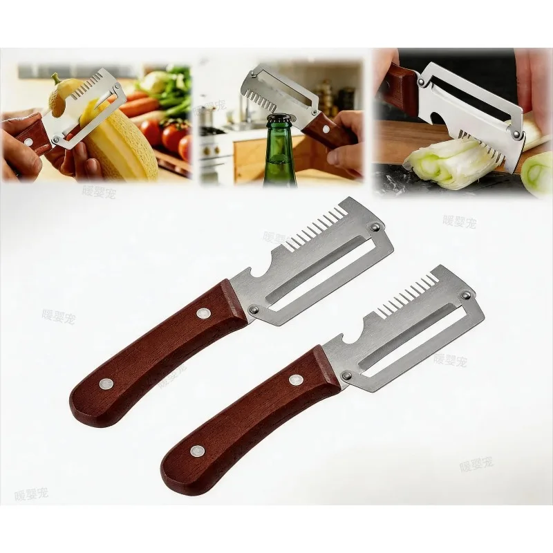 1. Portable 3-in-1 Stainless Steel Peeler Multifunctional Vegetable Fruit Slicing Tool Integrated Bottle Opener Kitchen Utensil