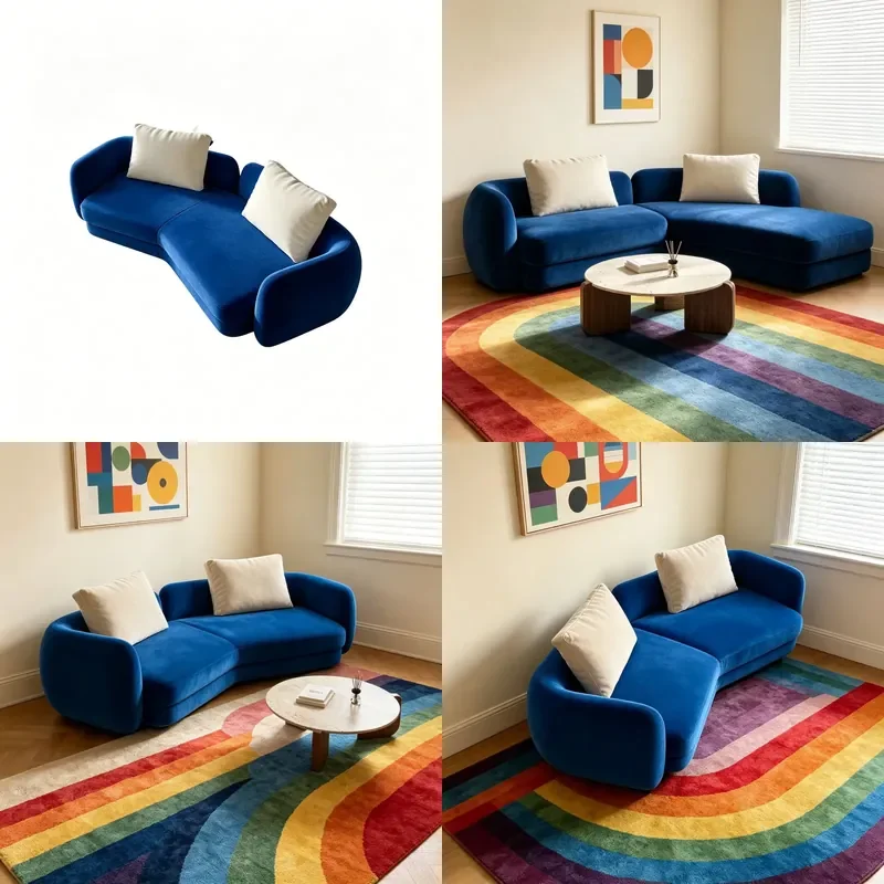 Klein Blue Curved Sofa for Hotel Lobby Office Reception Lounge Beauty Salon Clothing Store Modern Design