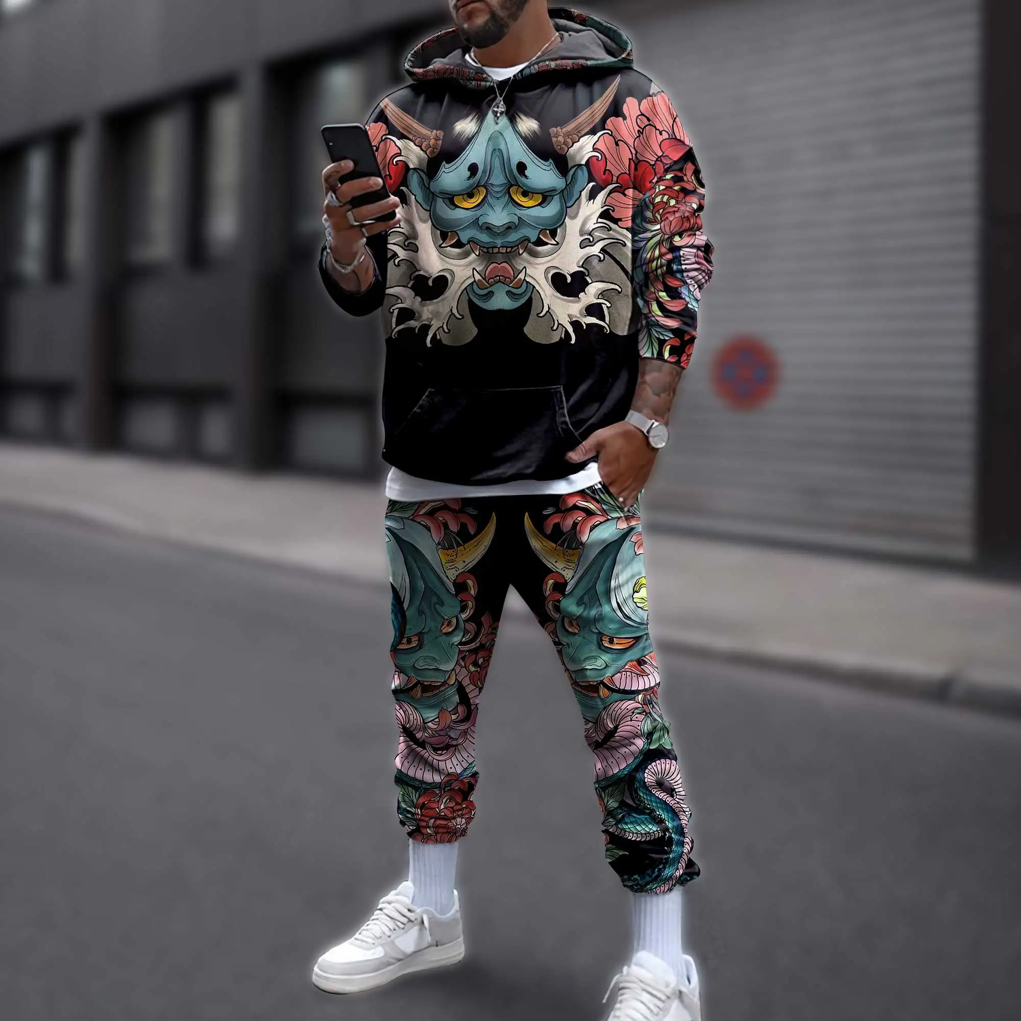 3D Vintage Grafische Heren Hoodie Broek Tweedelige Sets Mode Cool Casual Harajuku Stijl Trainingspakken Herfst Winter Comfortabele Set